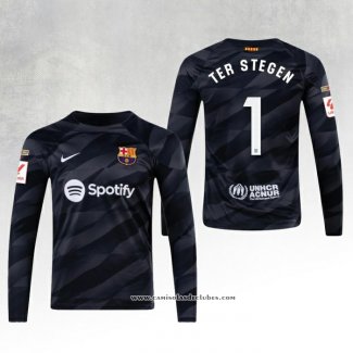 Camisola Barcelona Jogador Goleiro Ter Stegen 23/24 Manga Comprida Preto